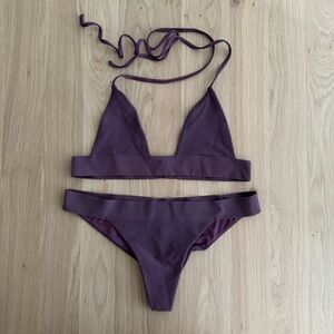 Frankies Bikinis purple triangle bikini top & cheeky bottom set